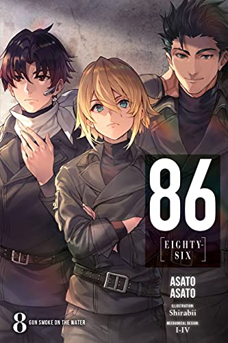 Cover of “86--Eighty-Six, Vol. 8” featuring three young people with dark hair.