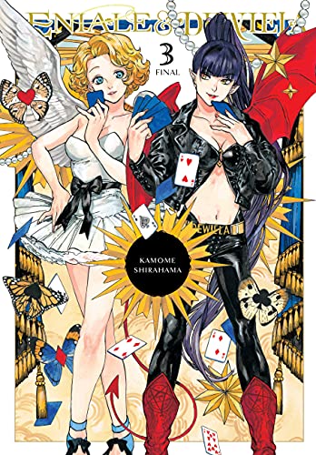Eniale & Dewiela, Vol. 3" cover: two women with wings, cards, and gold stars.