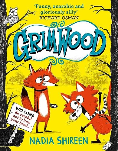 Book cover illustration featuring two cartoon foxes in a forest on a yellow background.