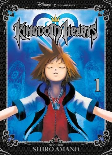Manga cover featuring Sora from Kingdom Hearts with arms outstretched against a blue background.