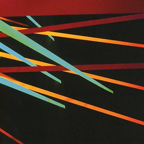 Abstract album cover with diagonal lines in red, orange, and teal.