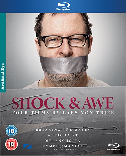 Blu-ray cover for "Shock & Awe" featuring a man with taped mouth.