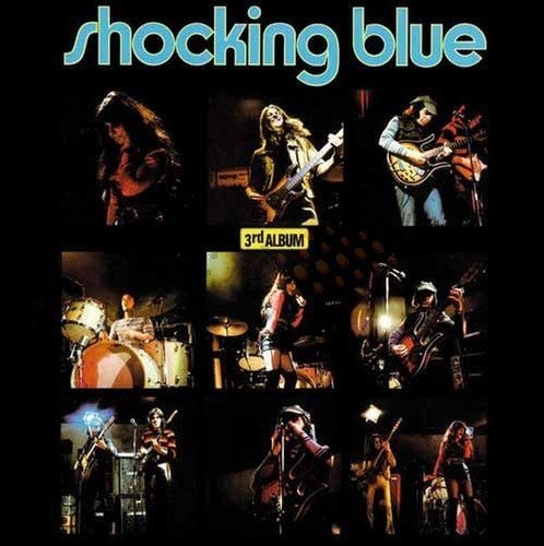 "Shocking Blue's 3rd album cover featuring a collage of band members performing on stage."