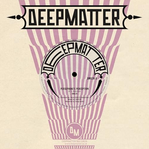 Vinyl record label with pink and white radial design, "DEEPMATTER" text.