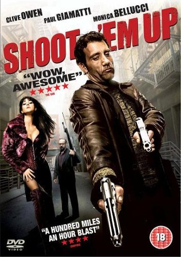 DVD cover for "Shoot 'em Up" featuring Clive Owen holding guns.