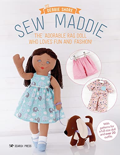 Book cover showing a handmade rag doll with a toy dog and clothing patterns.