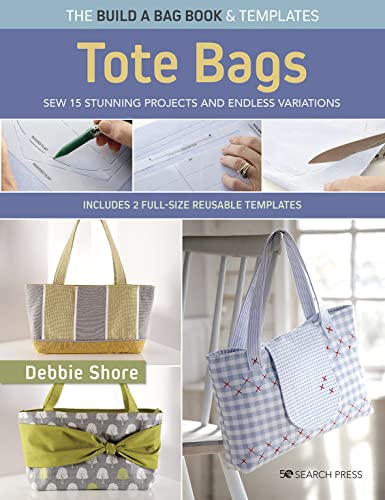 Book cover featuring handmade tote bags and sewing tools, with templates included.