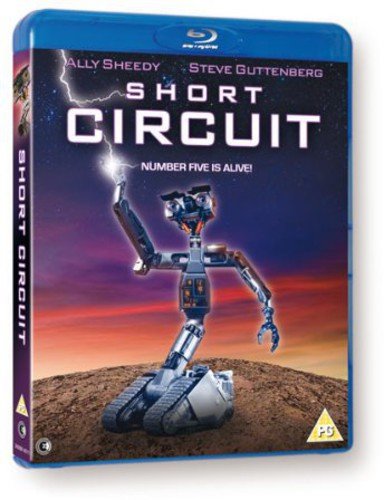 Blu-ray cover art for Short Circuit featuring the robot Johnny Five on a hill.