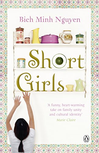 Book cover for "Short Girls" with kitchen items on shelves and a reaching hand.
