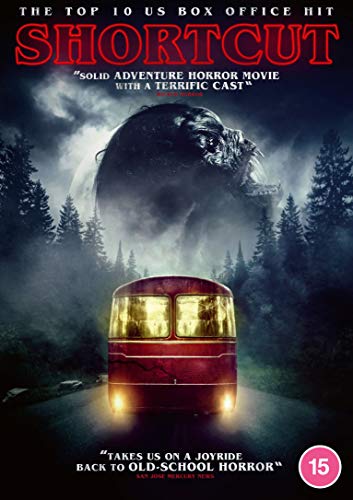 DVD cover for horror film "Shortcut" featuring a bus and monstrous face.