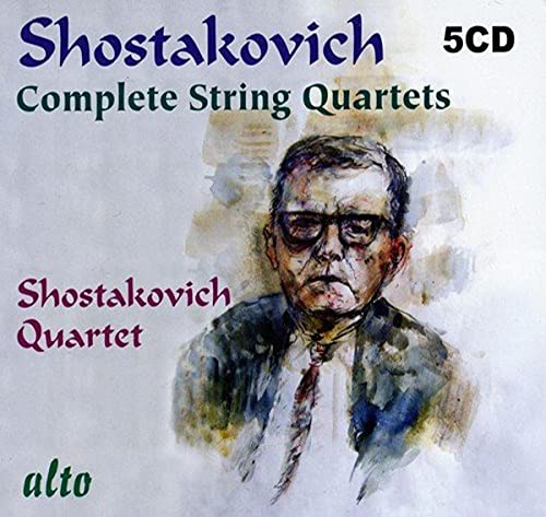 Five CD set of Shostakovich string quartets with composer's portrait.
