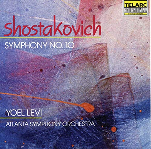 CD cover for Shostakovich’s Symphony No. 10, abstract red and blue design.