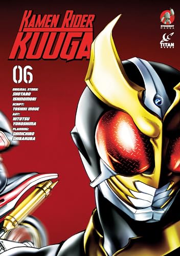 Close-up of Kamen Rider Kuuga’s helmet, red eyes, black and yellow design.