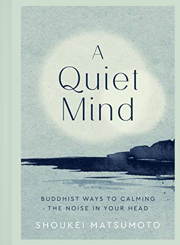 Book cover: “A Quiet Mind” with a watercolor seascape background.