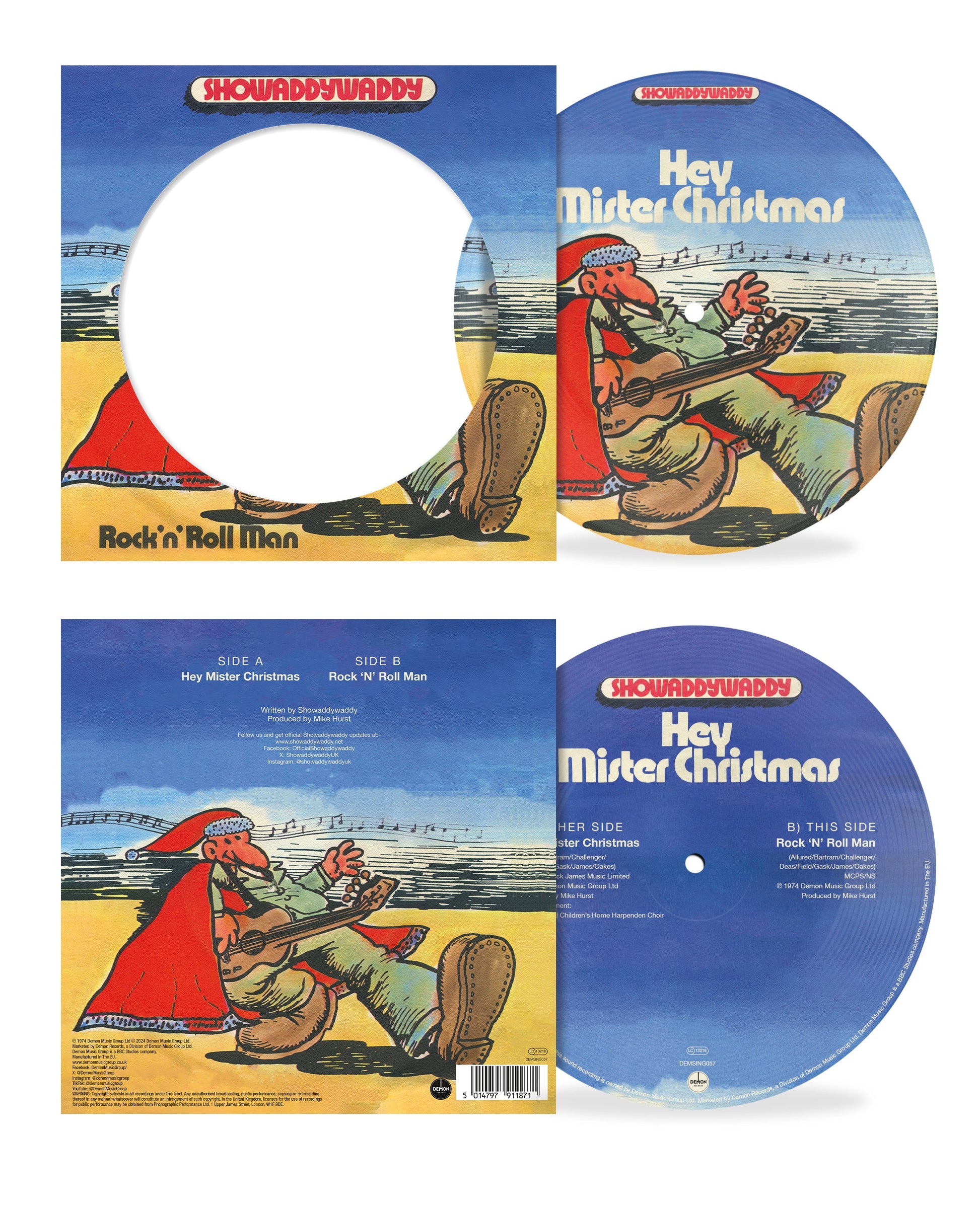 Showaddywaddy "Hey Mister Christmas" vinyl record picture disc, front and back covers.