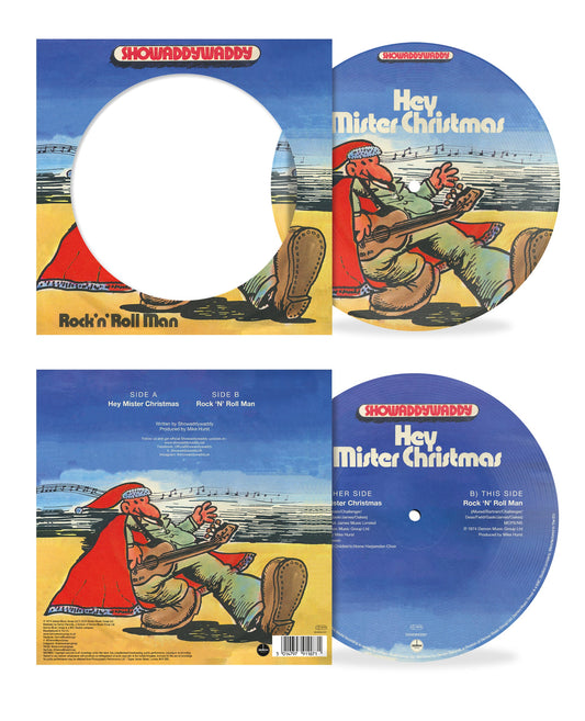 Showaddywaddy "Hey Mister Christmas" vinyl record picture disc, front and back covers.