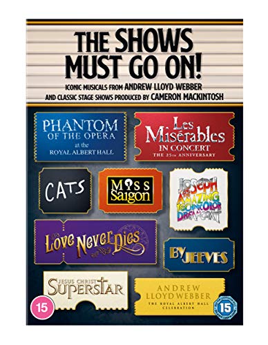 DVD cover for “The Shows Must Go On!” featuring musical logos.