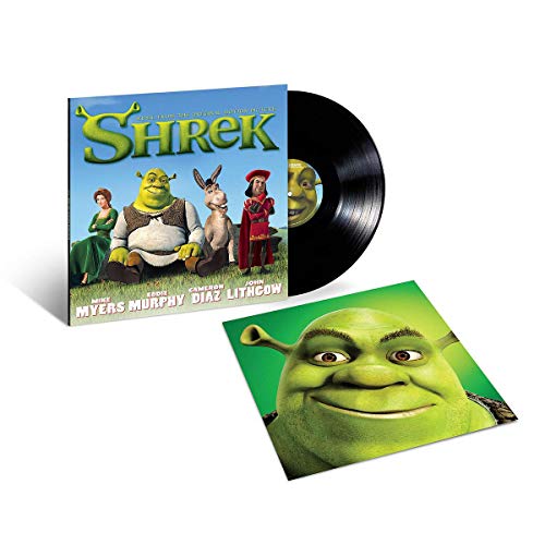Shrek soundtrack vinyl record with cover art featuring Shrek and Donkey.