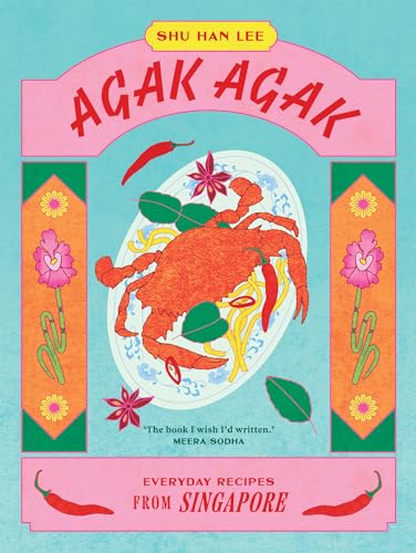 Book cover featuring a crab on a plate, surrounded by chilies and floral illustrations.