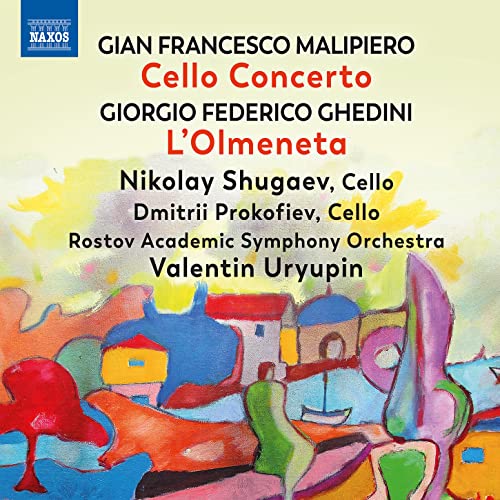 CD cover for Malipiero & Ghedini cello concertos with abstract art.