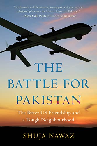 Book cover: drone in sky over text “The Battle for Pakistan.”