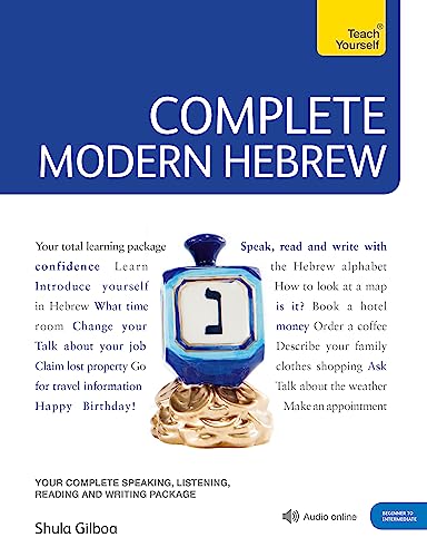 Cover of "Complete Modern Hebrew" textbook with a blue and gold design.