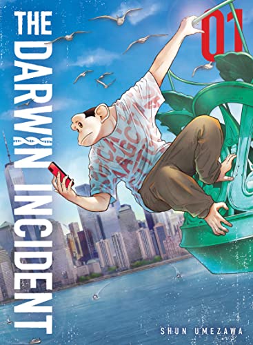 Manga cover featuring a monkey-man in clothes holding a phone atop a statue.