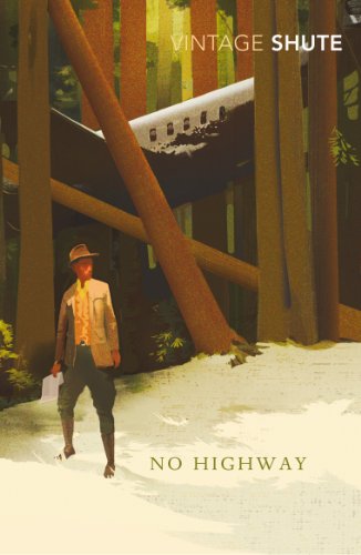 A man in a hat stands in a forest before a crashed airplane.