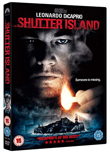 “Shutter Island” DVD cover featuring Leonardo DiCaprio’s face and a stormy island scene.