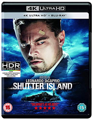 Shutter Island UHD Blu-ray cover featuring Leonardo DiCaprio in a dramatic scene.