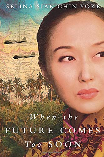 Book cover featuring a woman’s face with planes and palm trees backdrop.