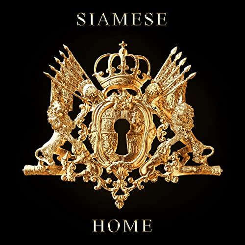 Gold emblem with two lions, a crown, and a keyhole on a black background.