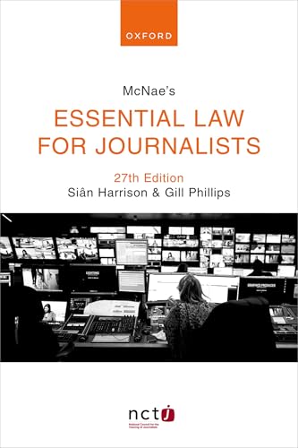 Book cover: “McNae’s Essential Law for Journalists” 27th edition, newsroom image.