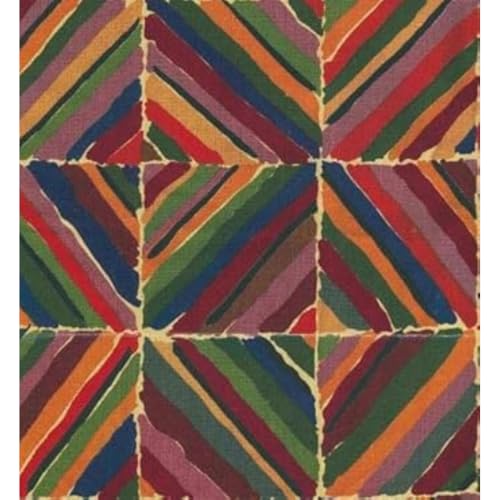 Colorful abstract textile with diagonal stripes in a grid pattern.