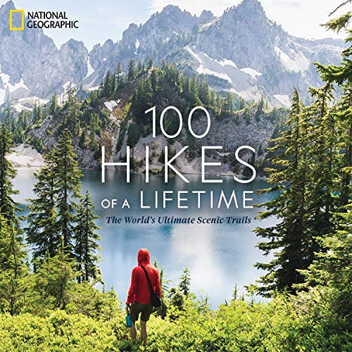 Book cover featuring a mountain landscape and a hiker looking at a lake.