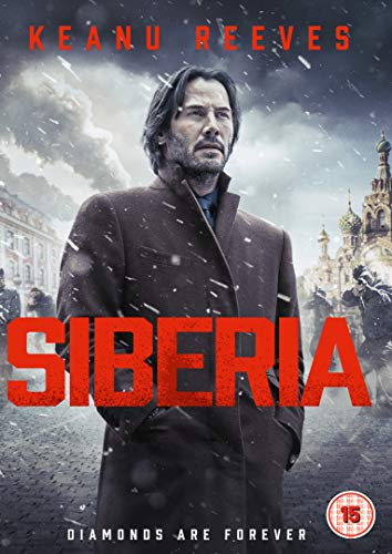 DVD cover for "Siberia" featuring Keanu Reeves in a dark coat, snowy cityscape behind.