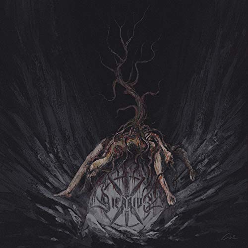 Dark album cover featuring a skeletal figure entwined with tree roots.