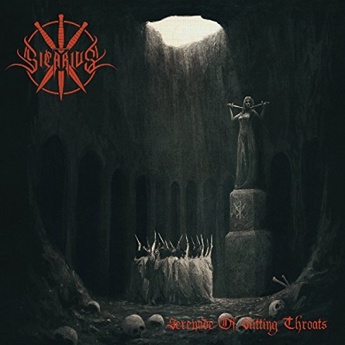 Dark album cover featuring a statue and skulls in a cavernous scene.