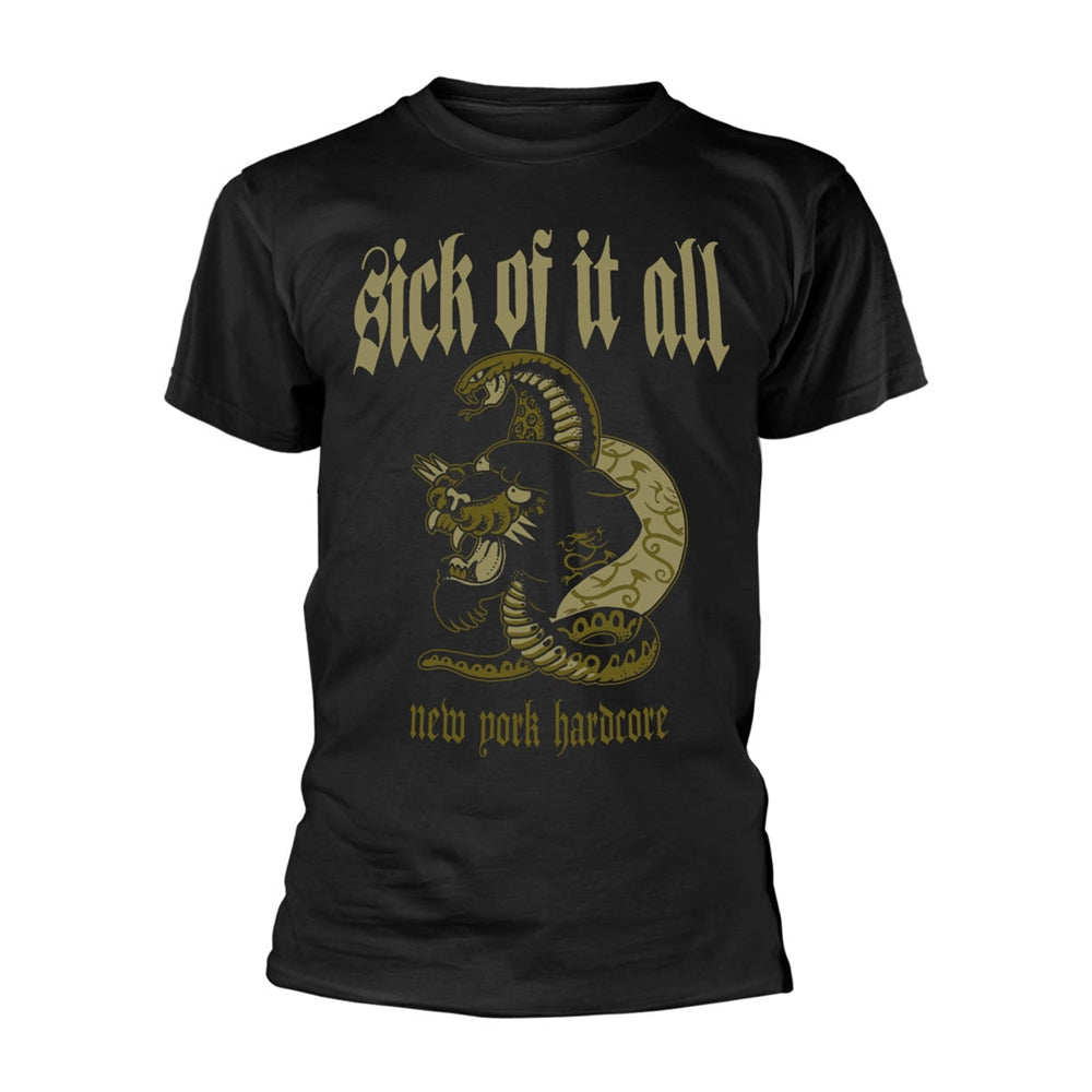 Black t-shirt with "Sick Of It All" band logo and panther graphic.