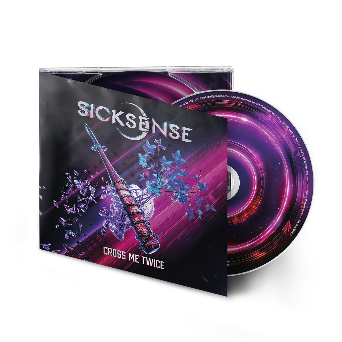 Sicksense "Cross Me Twice" CD case with a shattered figure and sword imagery.