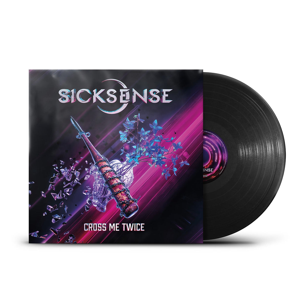 Sicksense vinyl record with purple and blue artwork featuring a dagger.