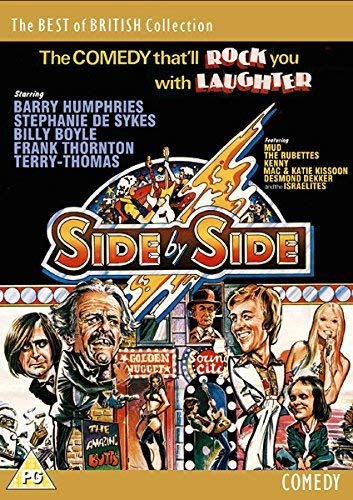 "Side by Side" DVD cover featuring comedians and performers in a colorful cartoon illustration.