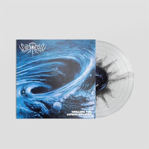 Vinyl record and album cover with swirling blue and black imagery.
