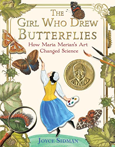 Book cover featuring Maria Merian, butterflies, and scientific tools.