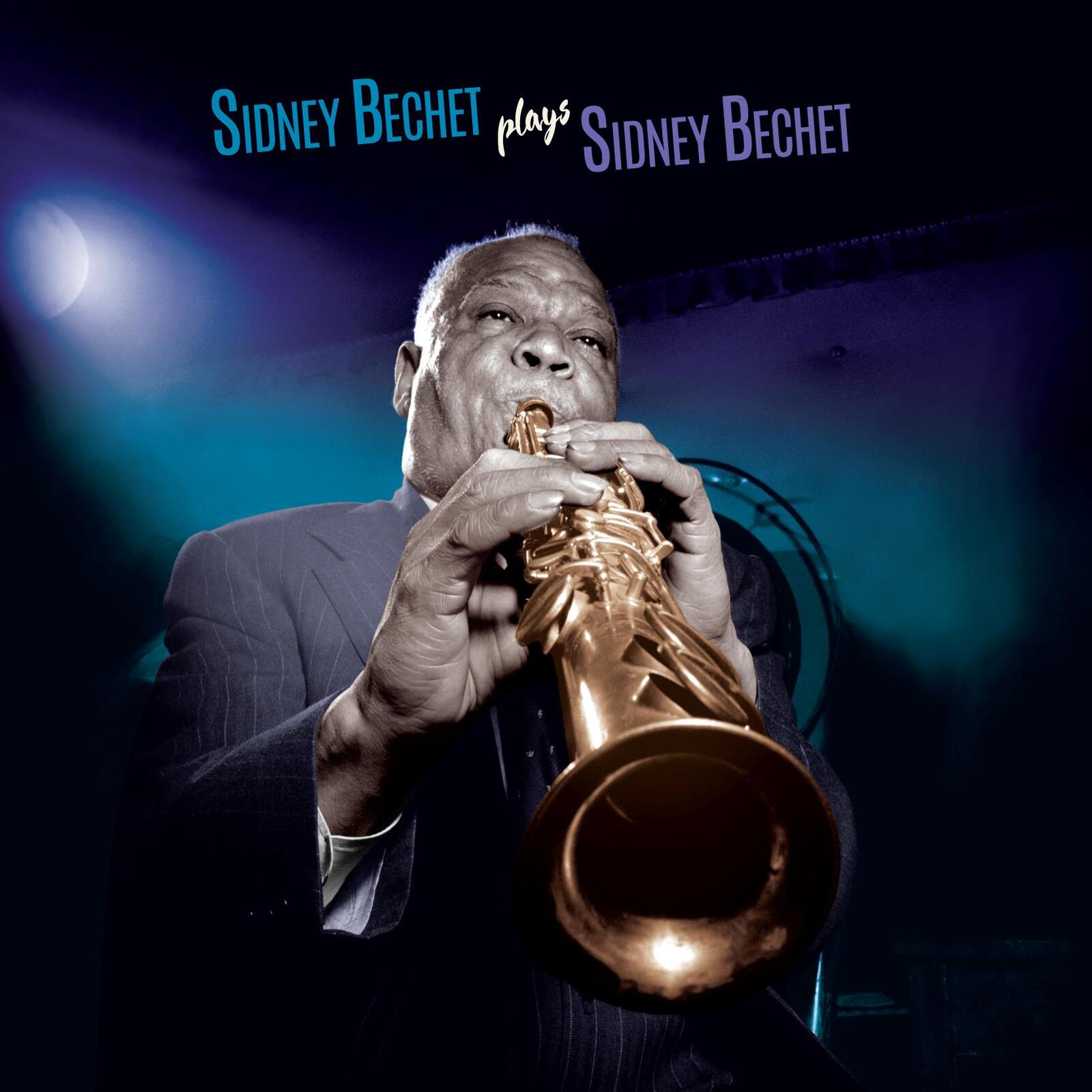 Sidney Bechet playing a saxophone, album cover with blue and teal tones.