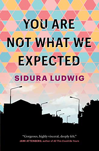 Book cover: "You Are Not What We Expected" by Sidura Ludwig, geometric background.