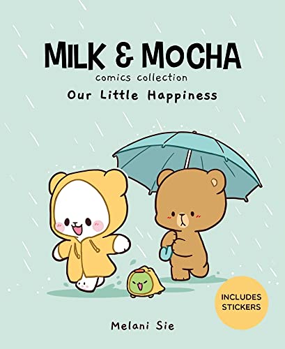 Milk and Mocha bear characters walking in the rain under an umbrella on book cover.