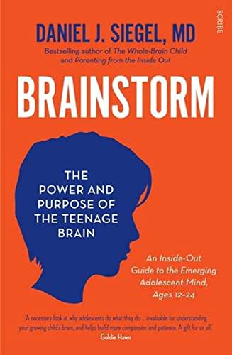 Book cover titled Brainstorm by Daniel J. Siegel featuring a blue silhouette of a head.