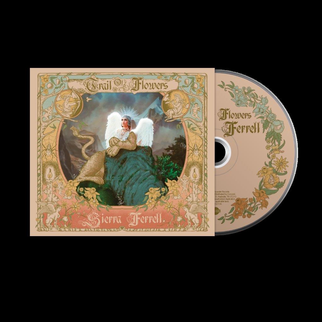 Sierra Ferrell Trail of Flowers CD album cover and disc with ornate floral border.