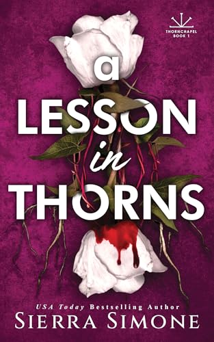 Book cover: white rose with thorns and red droplets on dark background.